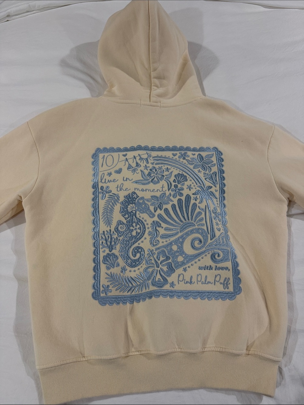 PINK Palm Puff Cream Dog Hoodie with Blue Logo - Picture 7 of 9